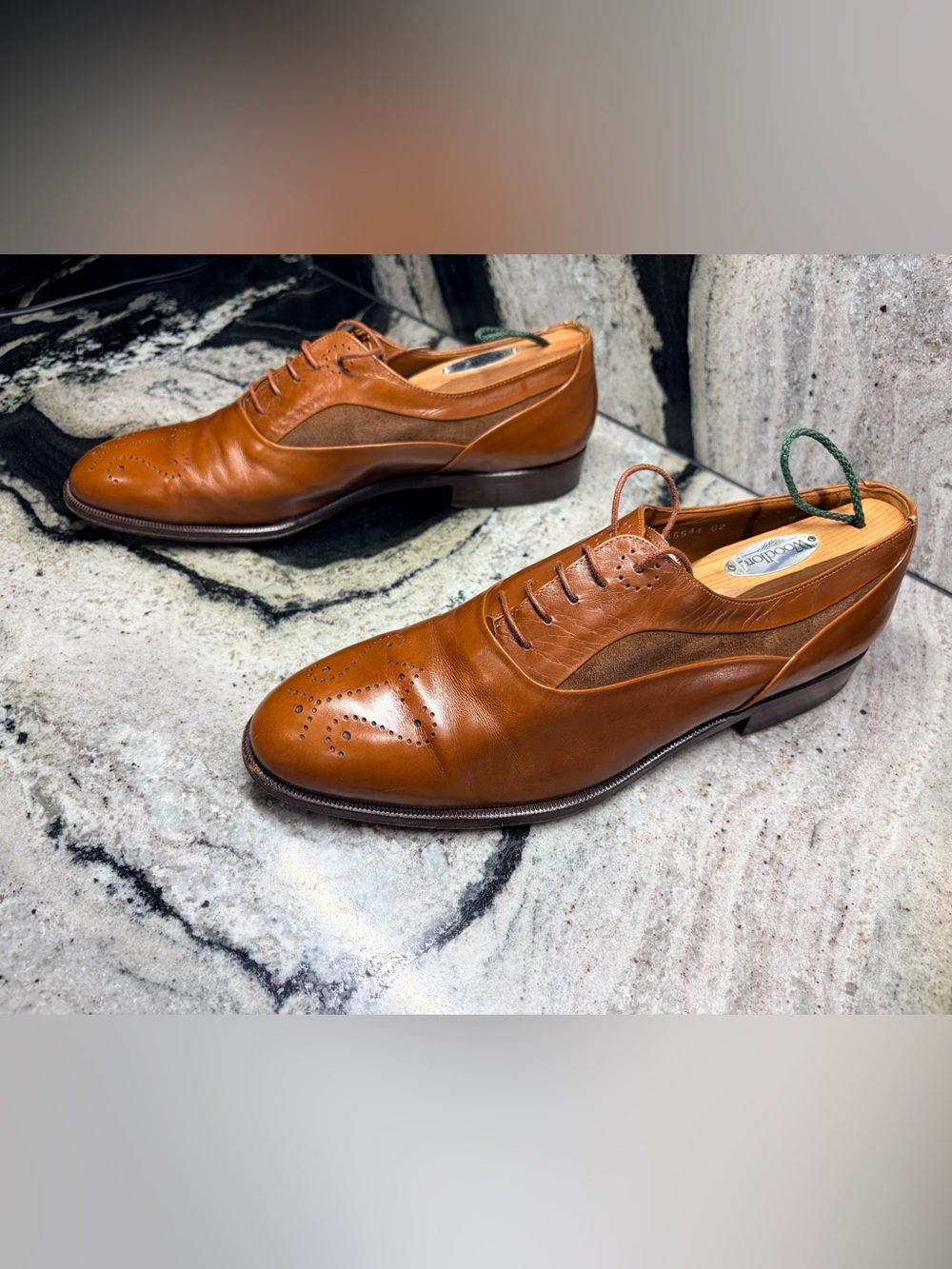 Santoni Handmade Italy Brown Leather & Suede Wingtip Oxfords UK 9 US 10 Rare - Picture 3 of 11